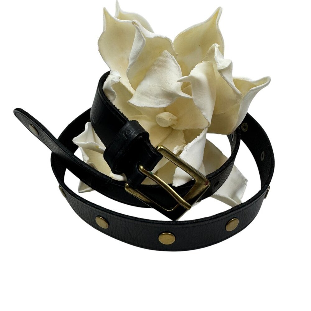 Chaps Black Genuine Leather Brass Studs/Hardware Detail Women's Belt Size Small